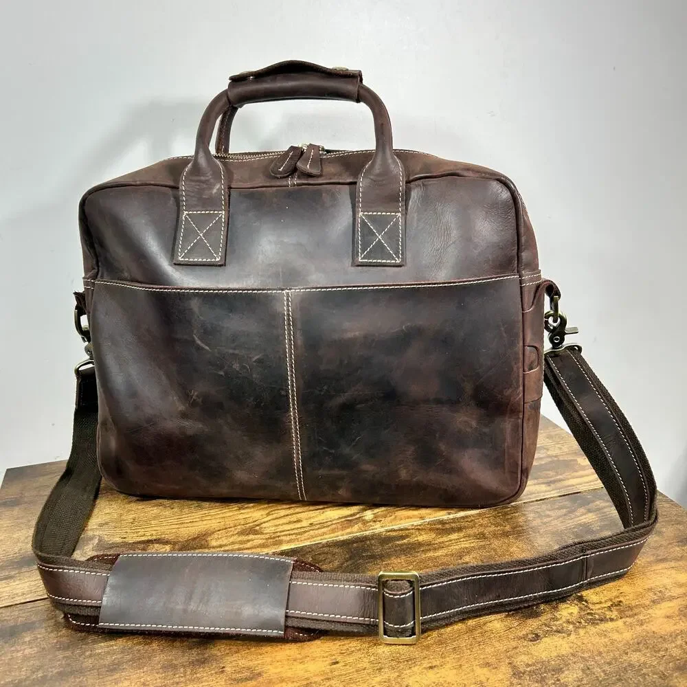 Leather Laptop Briefcase Bag Shoulder Strap Travel Storage Organizer